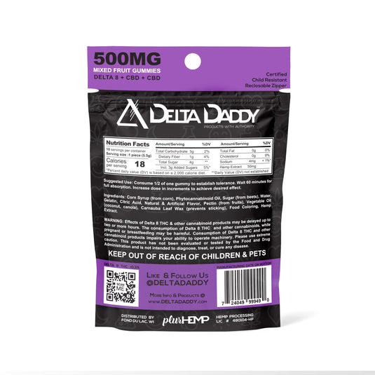 Sample Delta Daddy Delta 8, CBN, & CBD Gummies - Mixed Fruit (Single Bag)