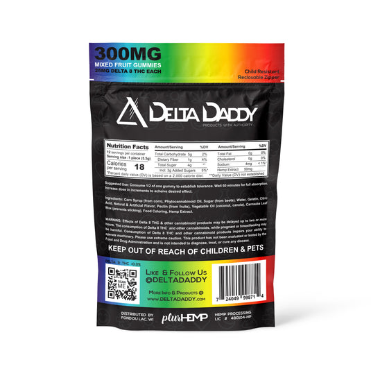 Delta Daddy Delta 8 THC Gummies - Mixed Fruit (300mg Bag)